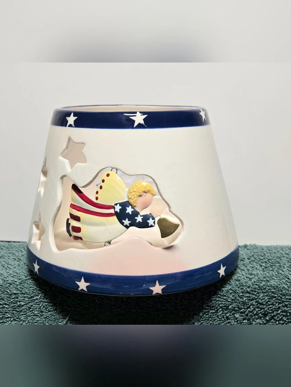 Vintage Home Interiors Patriotic Angel Jar Candle Shade Topper